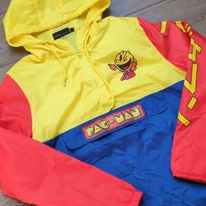 Pac Man‎ Pullover Lightweight Windbreaker Hooded Logo Jacket - Men's Large